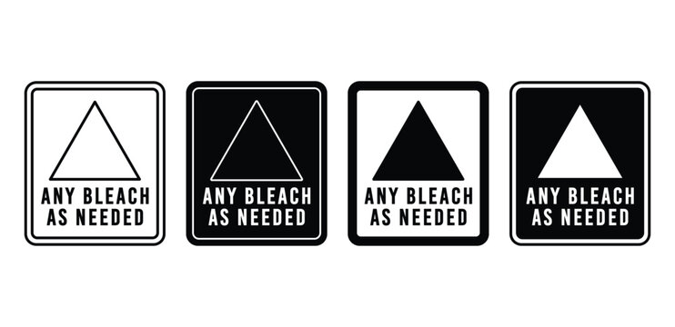 Triangle Laundry Symbols Any Bleach As Needed Black and White Color Vector Design