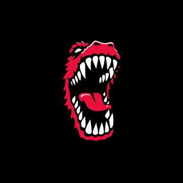 Godzilla Roar Logo &ndash; Fierce Open-Mouth Monster Emblem in Red and Black
