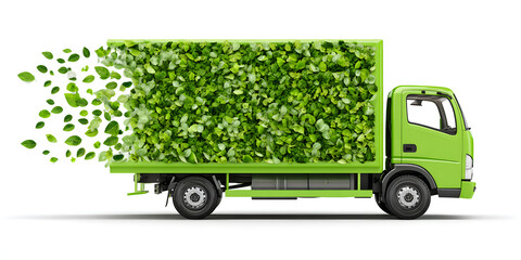 green sustainable eco friendly delivery truck van, carbon neutral shipping, sustainable co2 neutral zero emission logistics, ecological transportation