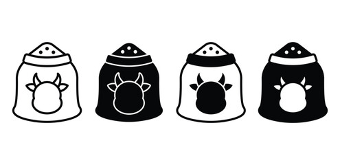 Cow Feed Bag Icons Black and White Color Vector Design Illustration Sets