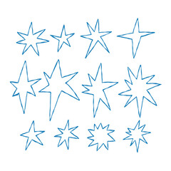 Obraz premium Blue Whimsical Line Pastel Crayon Brush Star Element. Hand Texture Pencil Star Element. Vector Color Line Illustration
