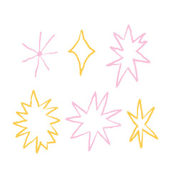 Obraz premium Line Pastel Crayon Brush Star Collection. Hand Texture Pencil Star. Vector Color Line Illustration