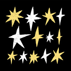 Fototapeta premium Pastel Crayon Brush Chalkboard Spark Star. Hand Texture Pencil Star. Vector Color Line Illustration
