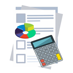 Calculator with Financial Documents and Pie Chartartoon 