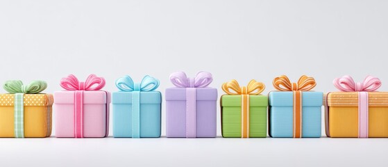 Colorful gift boxes displayed in a minimalist studio celebrating special occasions festive decorations cheerful atmosphere close-up view