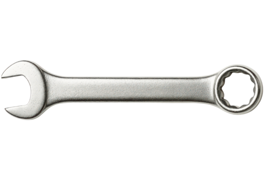 Metal combination wrench spanner hand tool for manual repairs on a transparent background
