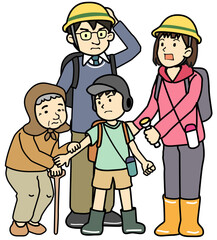 Naklejka premium 震災・災害から避難する家族