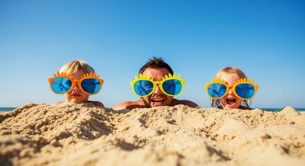 Obraz premium A close-up shot of a dad and daughter laughing as they share a huge, colorful, melting ice cream cone on a hot summer day.