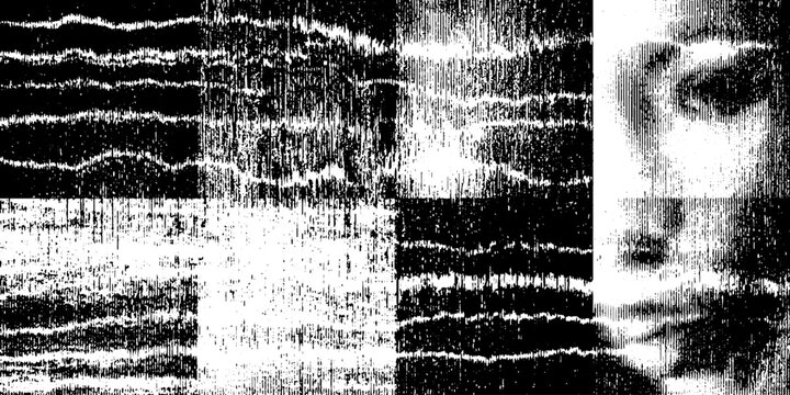 Abstract digital art with retina scan grid and glitch lines for high-tech design