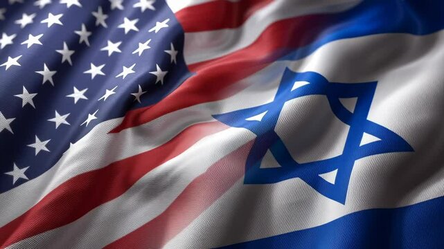 A flag of the United States and Israel. The flag of the United States is red, white, and blue
