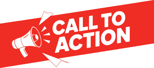 Dynamic megaphone announces urgent call to action with bold typography and vibrant red background