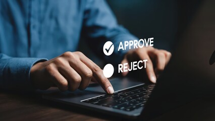 Making an online decision about approval or rejection on a laptop for work