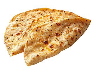 Folded garlic naan bread isolated on transparent background