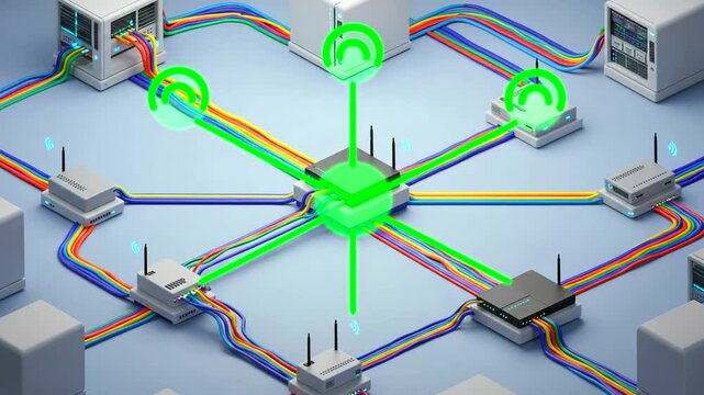 Network array with interconnected servers & routers with cable connections