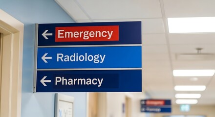 Navigating Healthcare Directional Signage in a Modern Hospital Setting for Emergency, Radiology and Pharmacy 