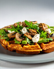 Avocado Mushroom Arugula Feta Waffle healthy modern european veg breakfast