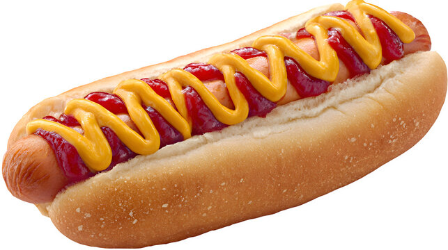 Hot Dog with Mustard and Ketchup, isolated on transparent background