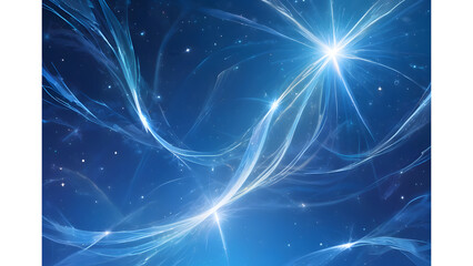 Abstract Blue Cosmic Nebula Glowing Stars and Celestial Waves
