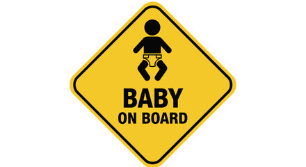 Obraz premium Yellow Diamond-Shaped Baby On Board Sign with Black Icon and Text.