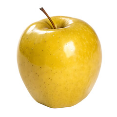 A shiny, fresh single Golden Delicious apple, a popular sweet and mild fruit variety, isolated on a transparent background png