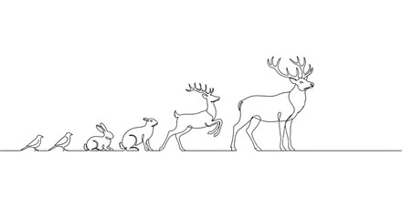 Continuous Line Drawing of Animal Evolution, Deer, Antlers, Minimalist Art.