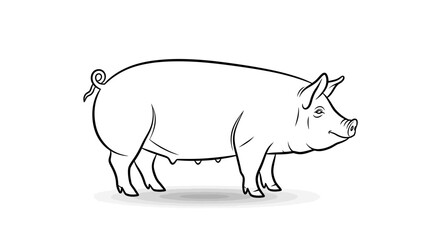 Line Art Illustration of a Pig with Curly Tail and Floppy Ears