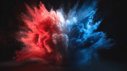 A captivating dance of red and blue pigment explosion a burst of energy colliding an abstract performance painted with