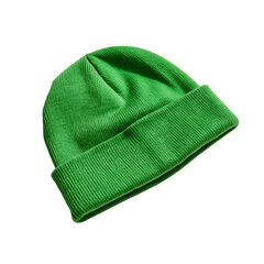 A stylish, casual single green knit beanie, a perfect warm hat for autumn or winter, isolated on a transparent background png