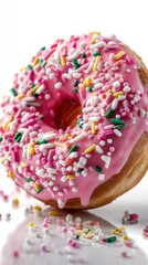Classic glazed donut with pink strawberry icing