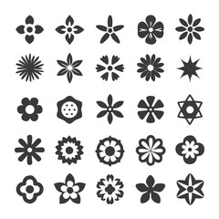 Collection of simple floral and geometric vector icons in monochrome on white background