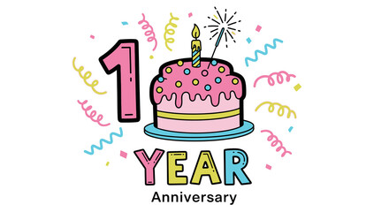 Cute Pink First Anniversary Cake with Confetti and Sparkler