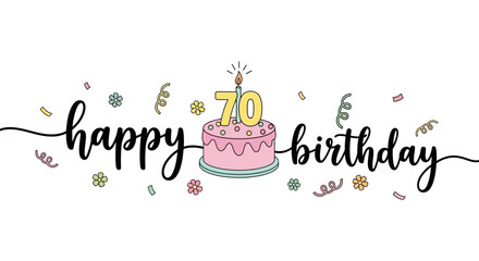 Cute 70th Birthday Cake Graphic with Colorful Confetti