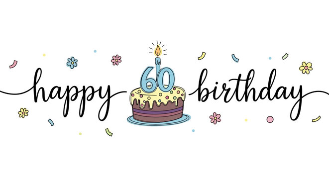 Happy 60th Birthday Cartoon Cake with Candle Design