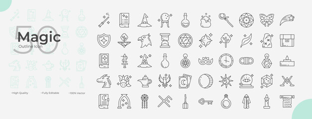 Magic Line Editable Icons set. Vector illustration in modern thin line style of magic icons: magic, knight, fantasy, etc