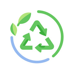 Recycle Symbol with Leaves Green Arrows in a Circle Eco Friendly Sustainability on Black Background