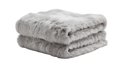 A folded gray faux fur blanket creating a soft and cozy texture with a plush and inviting appearance