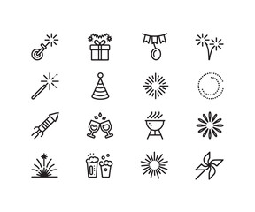Fototapeta premium Party Celebration Festival Line Icon Set Vector
