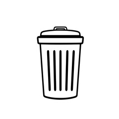 Trash Can Icon: A simple line art illustration depicts a classic trash can with a lid, showcasing its clean lines and minimalist design.