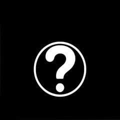 Enigmatic Question Mark: A stark monochrome graphic featuring a bold white question mark encircled in a black background, symbolizing mystery and inquiry.