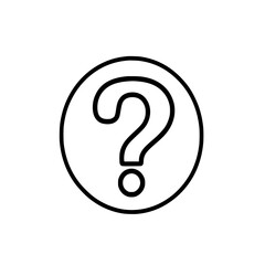 Question Mark Icon: A simple, bold line art illustration of a question mark enclosed in a circle, ideal for website design and user interfaces.