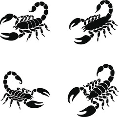 Black Scorpion Silhouettes - Menacing Arachnid Vector Art Set