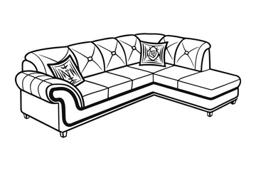 Vector illustration of a luxurious sectional sofa with pillows detailed outline
