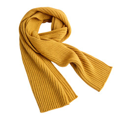 A single cozy, mustard yellow, knit winter scarf, a warm and stylish accessory, isolated on a transparent background png