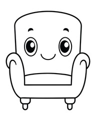 Cute cartoon sofa illustration with smiling face isolated on white background