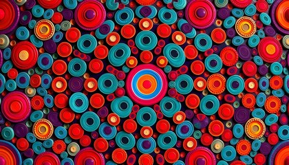 Vibrant array of colorful concentric circles creates a visually striking, textured abstract pattern