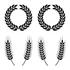 Set of black laurel wreaths and wheat ears illustrations for design elements