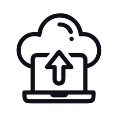 Cloud Upload from Laptop Computer Outline Icon for Data Storage and Backup Services