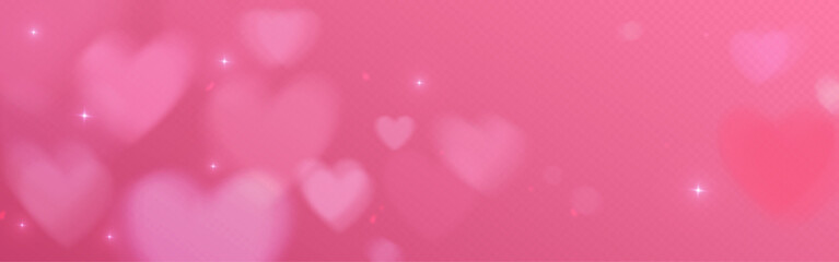 Dreamy pink heart filter background with sparkling stars and soft bokeh lights. Romantic gradient texture with floating symbols and glowing particles for valentine cards or love themed designs. © klyaksun