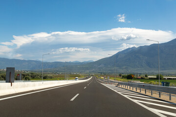 The highway leading to the small town of Kalabaka at the foot of the Meteora mountains