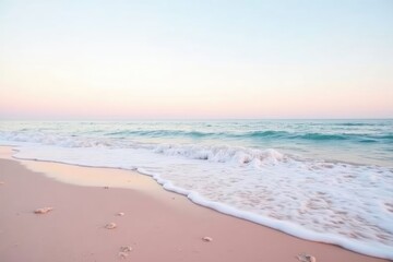 Pink Beach Sunset Calm Ocean Waves Soft Sand Texture